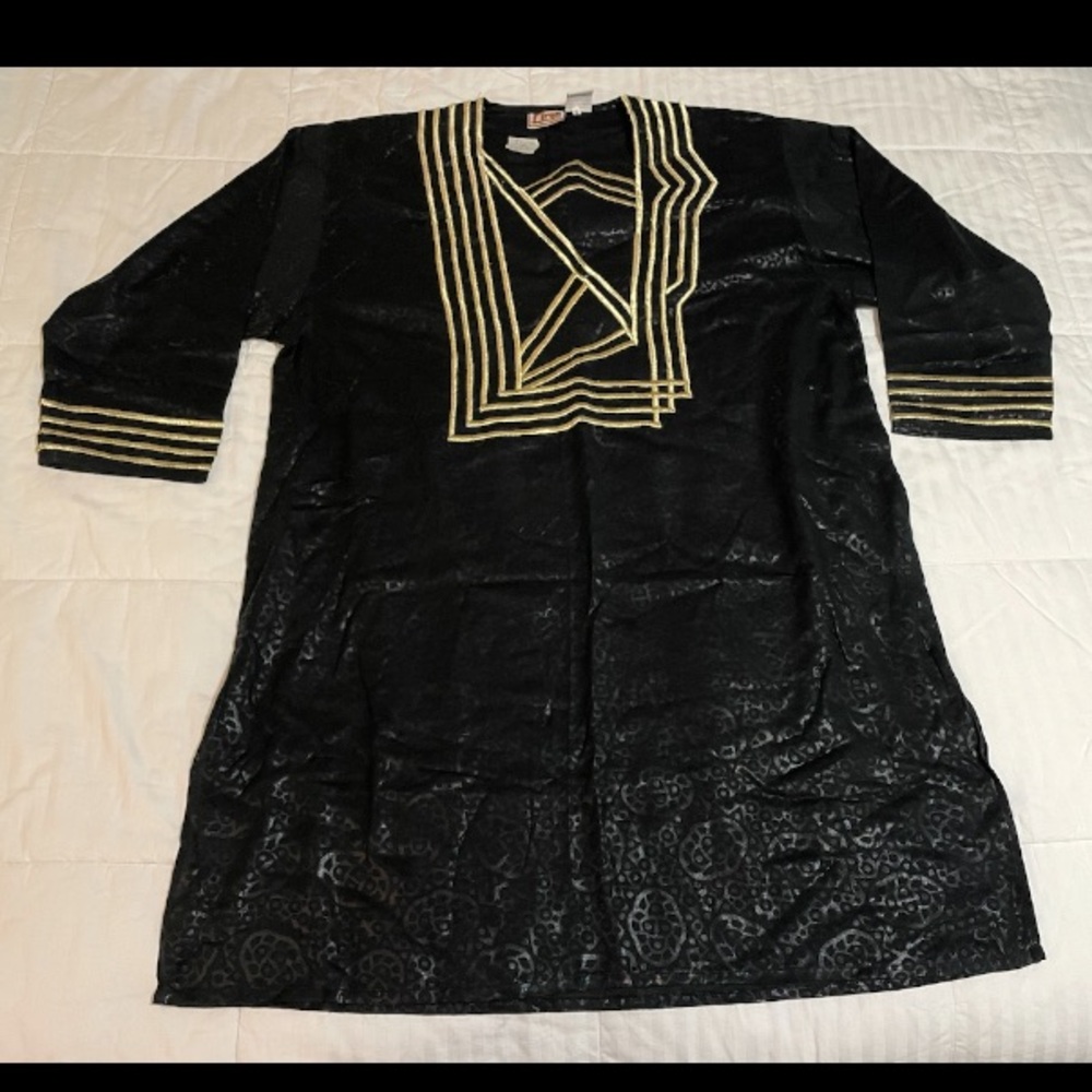 Rima Kaftan Black Gold Ornate Embroidered Long Sleeve One Size Resortwear